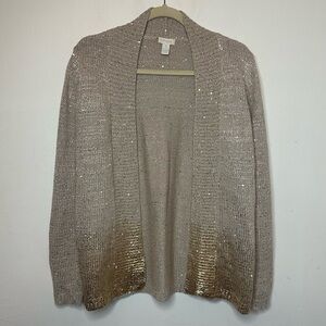 Chicos Holiday Gold Sequin Christmas New Years Party Cardigan Size 1 Medium M